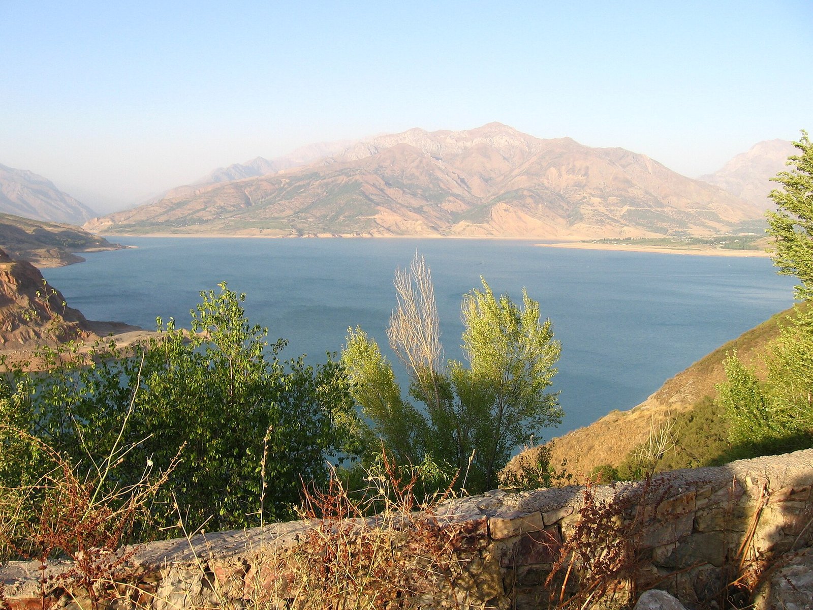 Panoramic view of Charvak reservoir and the Western Tien Shan mountains