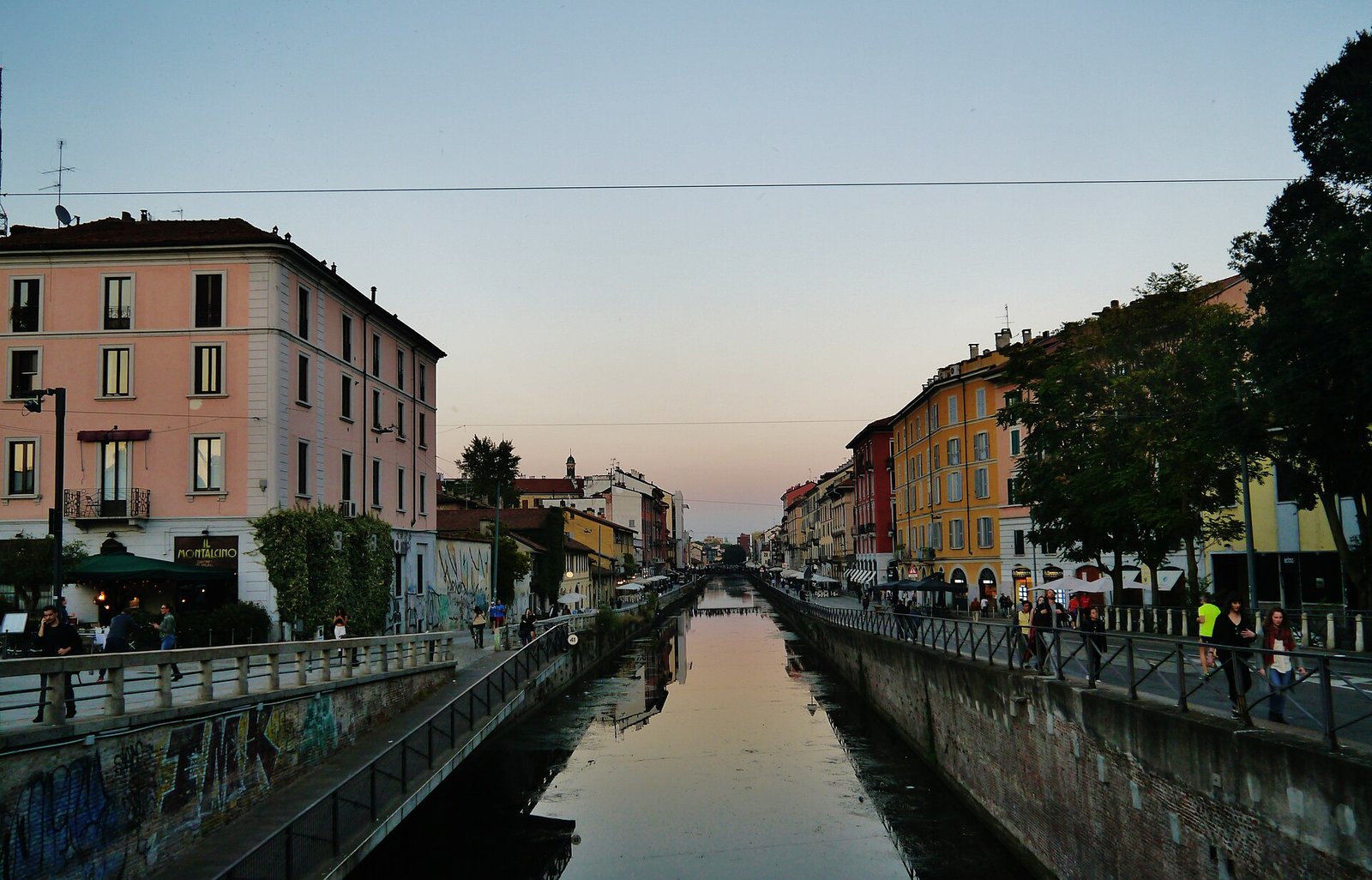 Evening aperitivo along the Navigli canals in Milan